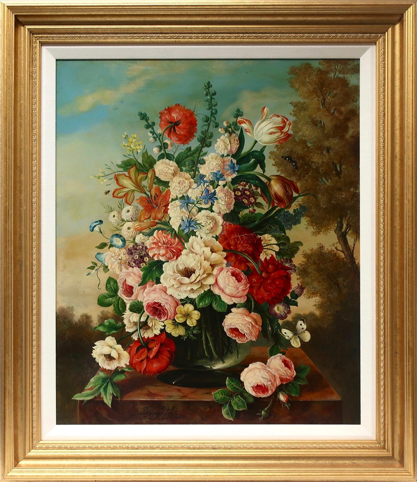 Oskar Rudolph Dogarth (1898-1961) - Still Life With Summer Flowers In A Glass Vase, Butterflies, Ants And A Bee