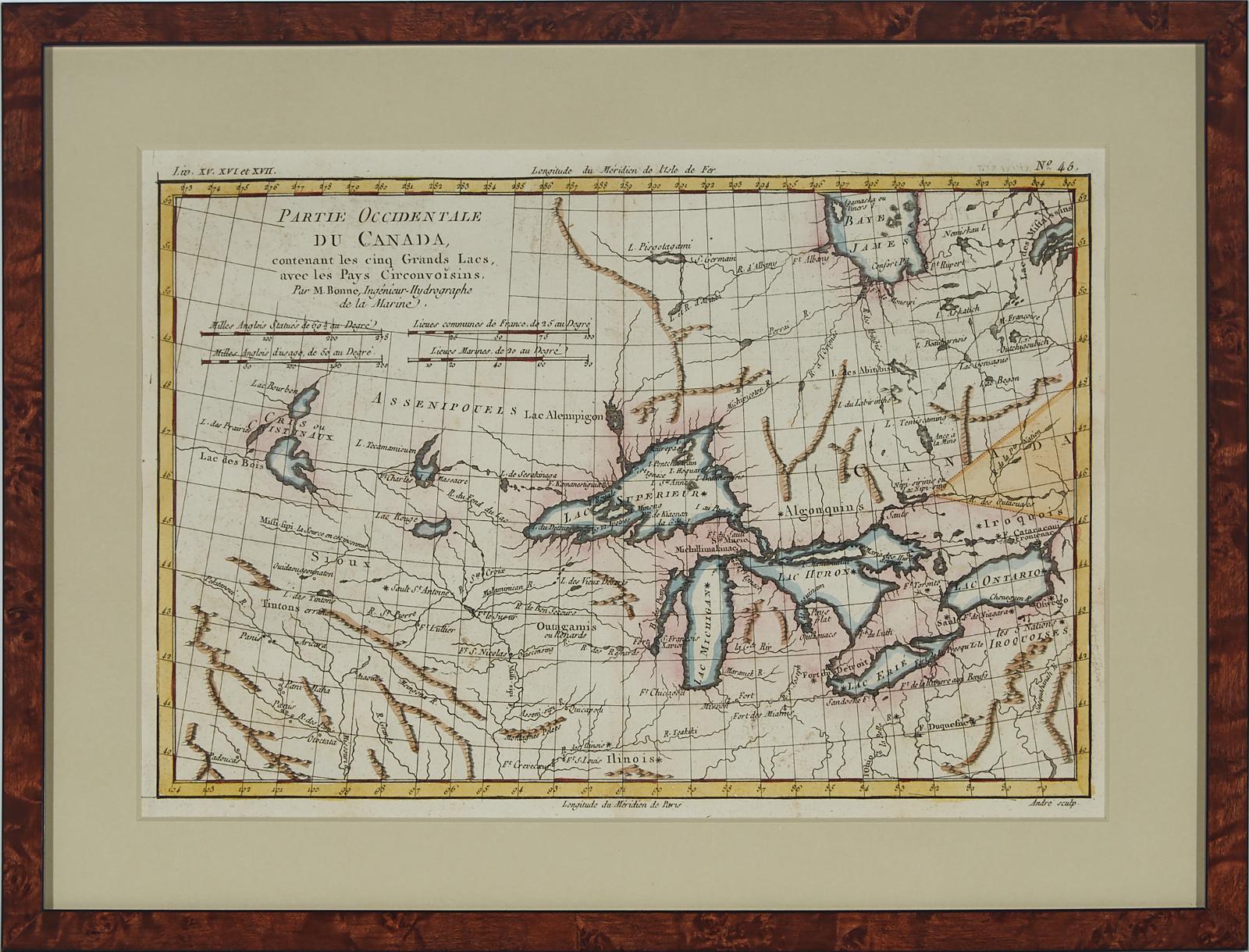 Rigobert Bonne (1727-1794) - Partie Occidentale Du Canada.Contnant Les Cinq Grands Lacs, Avee Les Pays Circonvoisins