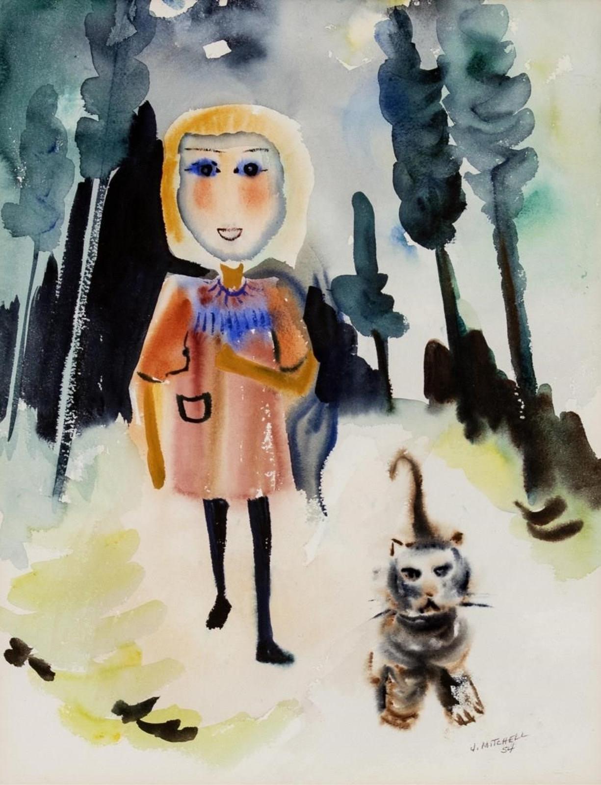 Janet Mitchell (1915-1998) - Girl With Cat; 1954