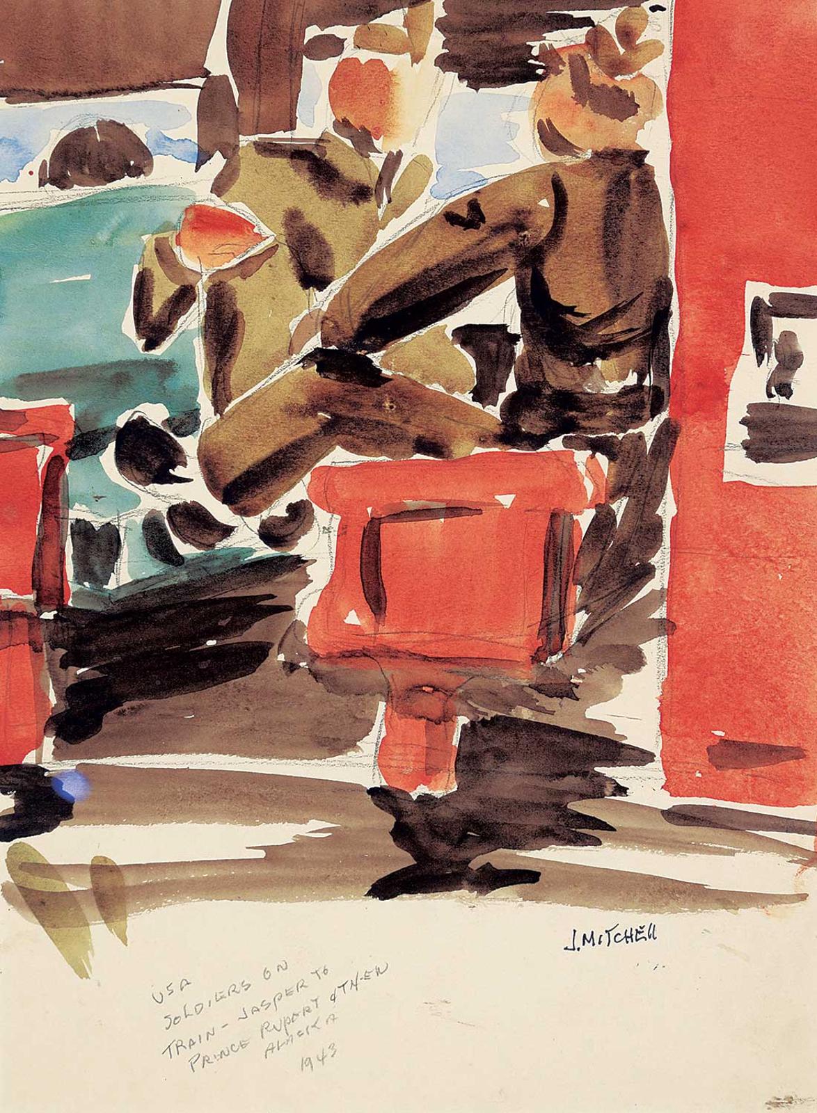 Janet Mitchell (1915-1998) - U.S. Soldiers on Train, Jasper to Prince Rupert & on to Alaska, WWII