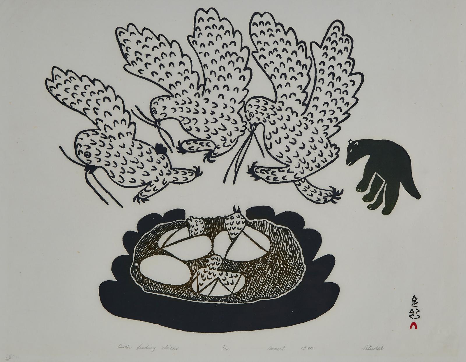 Pitseolak Ashoona (1904-1983) - Birds Feeding Chicks