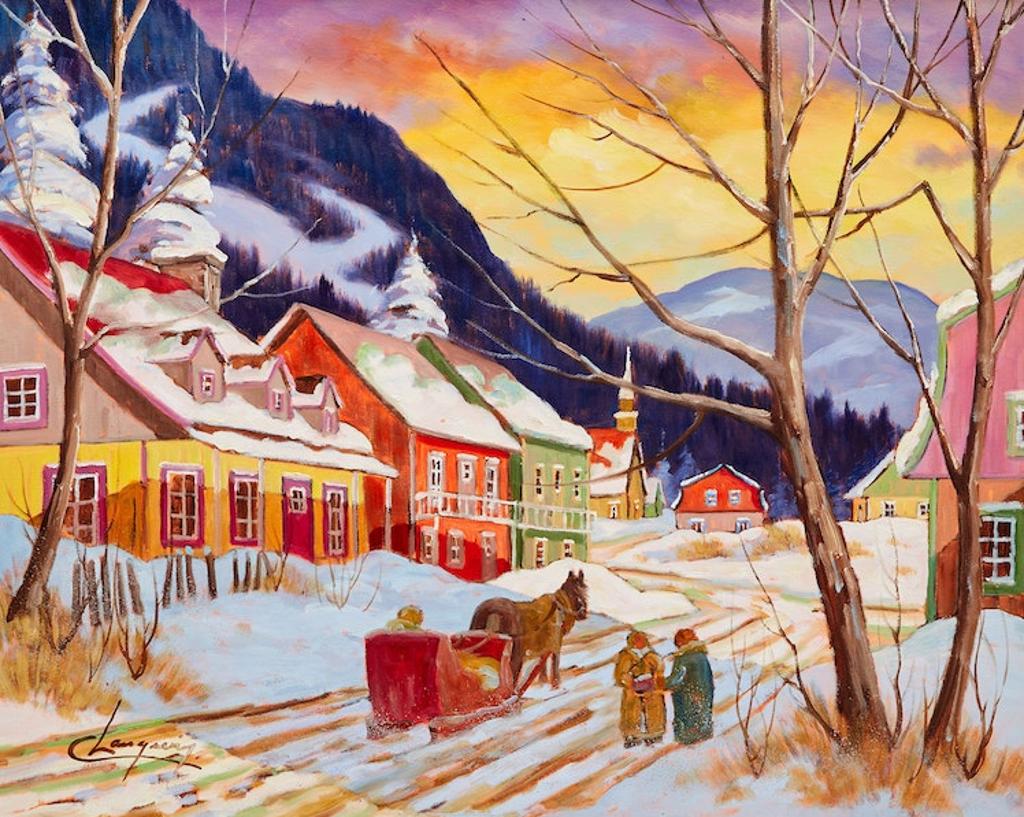 Claude Langevin (1942-2024) - Winter Village with Horse and Sleigh