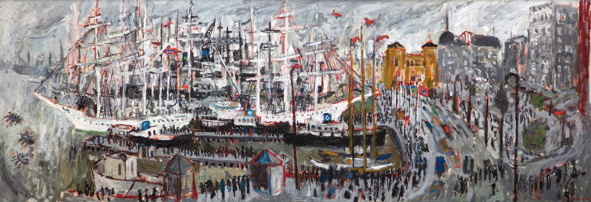 Molly Joan Lamb Bobak (1922-2014) - Training Ships at Oslo Harbour, 1960