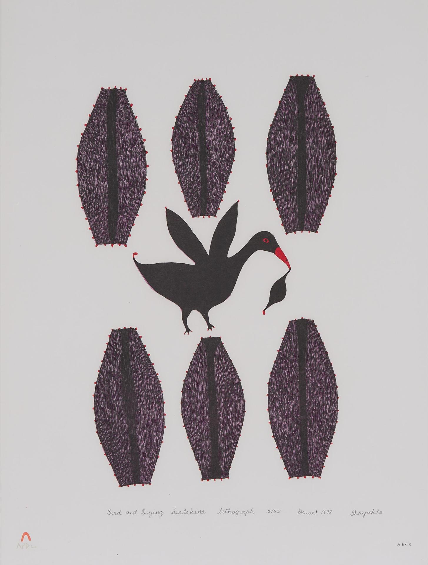 Ikayukta Tunnillie (1911-1980) - Bird And Drying Seal Skin