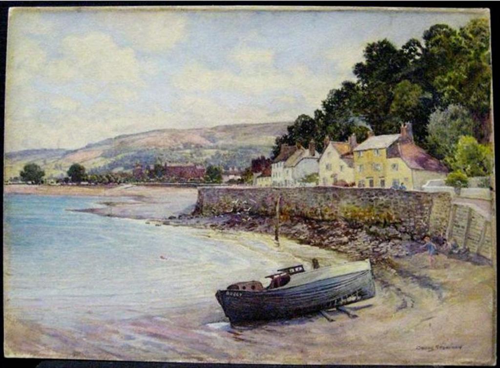 Arthur Claude Strachan (1865-1935) - Figures By A Sea Wall With Beached Boat