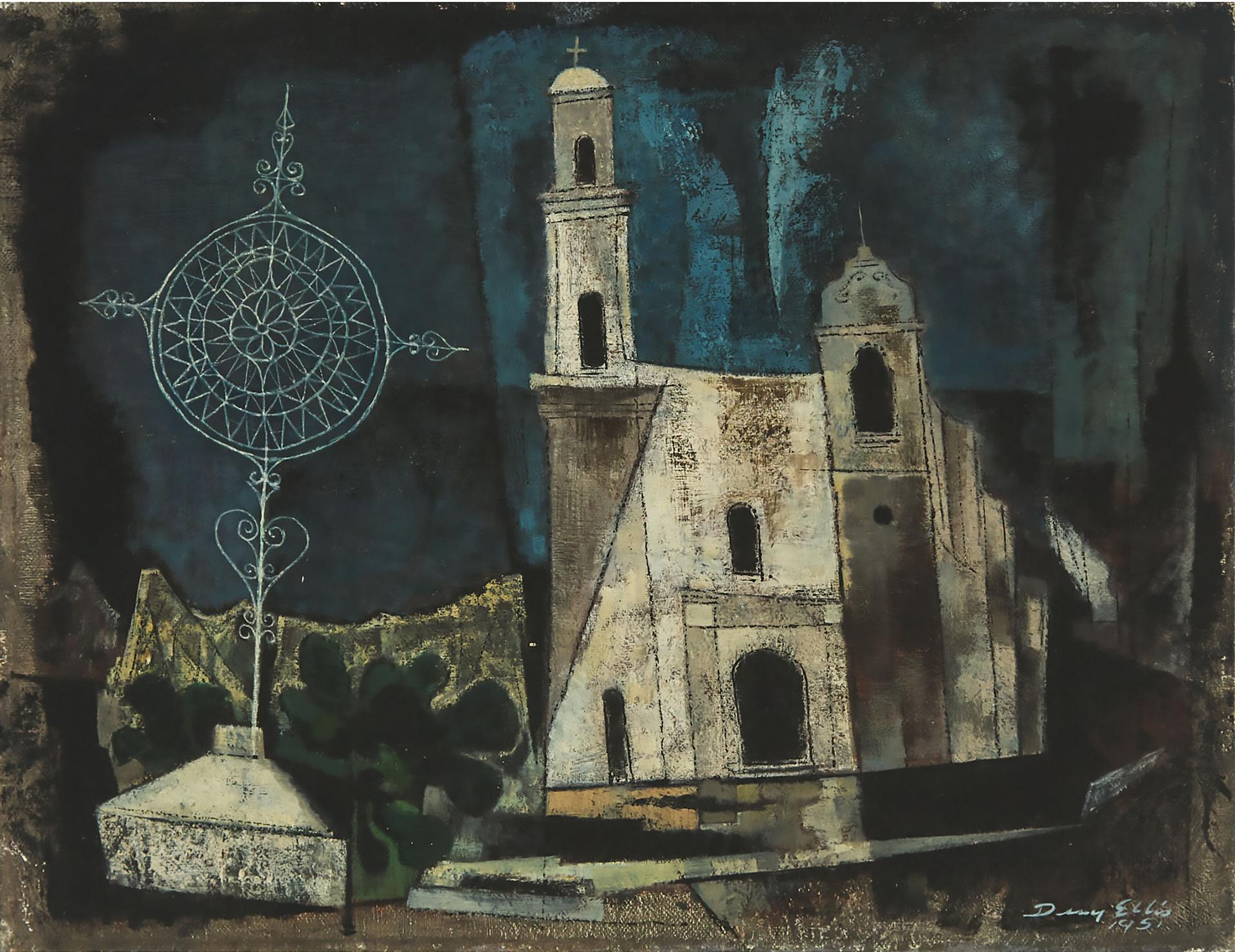Dean Ellis - Spanish Church At Night With Weather Vane, 1951
