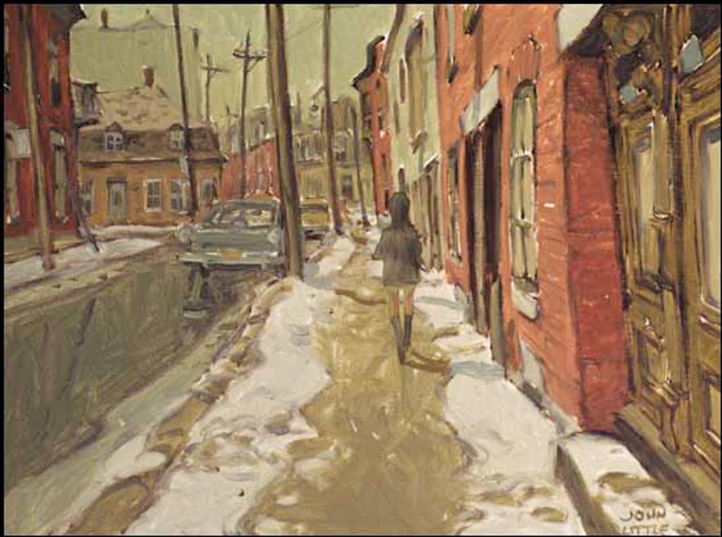 John Geoffrey Caruthers Little (1928-2024) - Une journée de mars avec mini jupe, Rue Ste-Émilie P. St-Henri, Montréal
