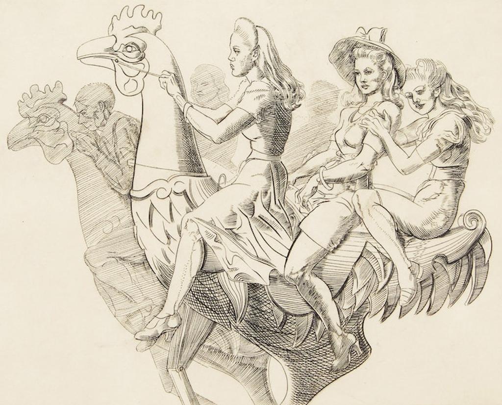 Reginald Marsh (1898-1954) - Three Girls on a Chicken (Sasowsky 214)