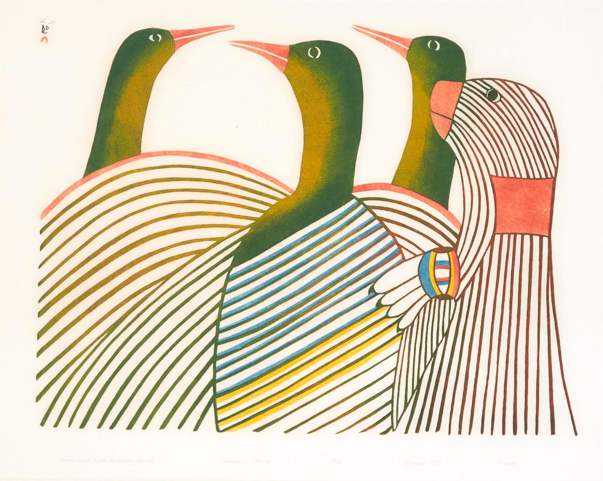 Pudlo Pudlat (1916-1992) - Loons And Seal In Ocean Swell, 1986