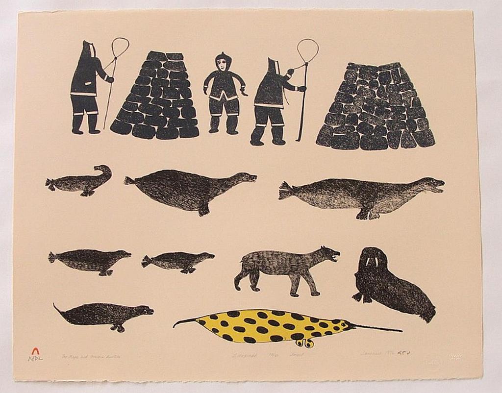 Jamasie Teevee (1910-1985) - Fox Traps And Anxious Hunters