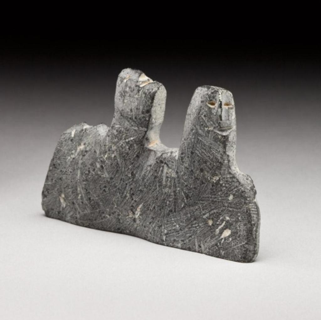 Lucy Tasseor Tutsweetok (1934-2012) - Mother and children, ca. early 1980s, dark grey stone, 4.125 x 3.125 x 2.25 in, 10.5 x 8 x 5.7 cm