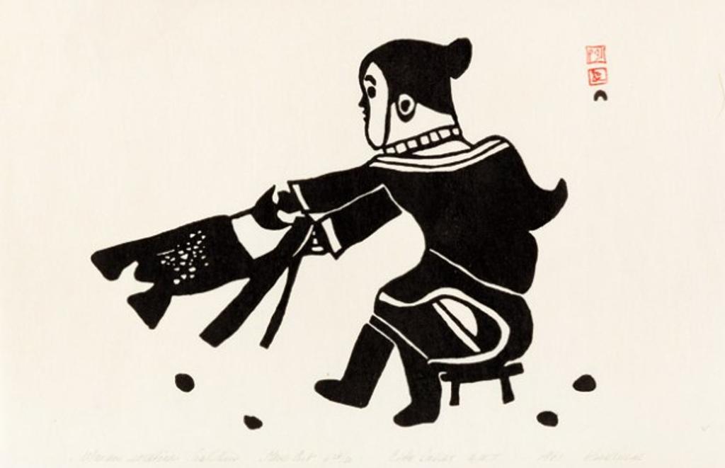Kiakshuk (1886-1966) - Woman Scraping Sealskin, 1961 (Dorset Series), stonecut, 28/50, 11.75 x 18.5 in,29.80 x 47 cm
