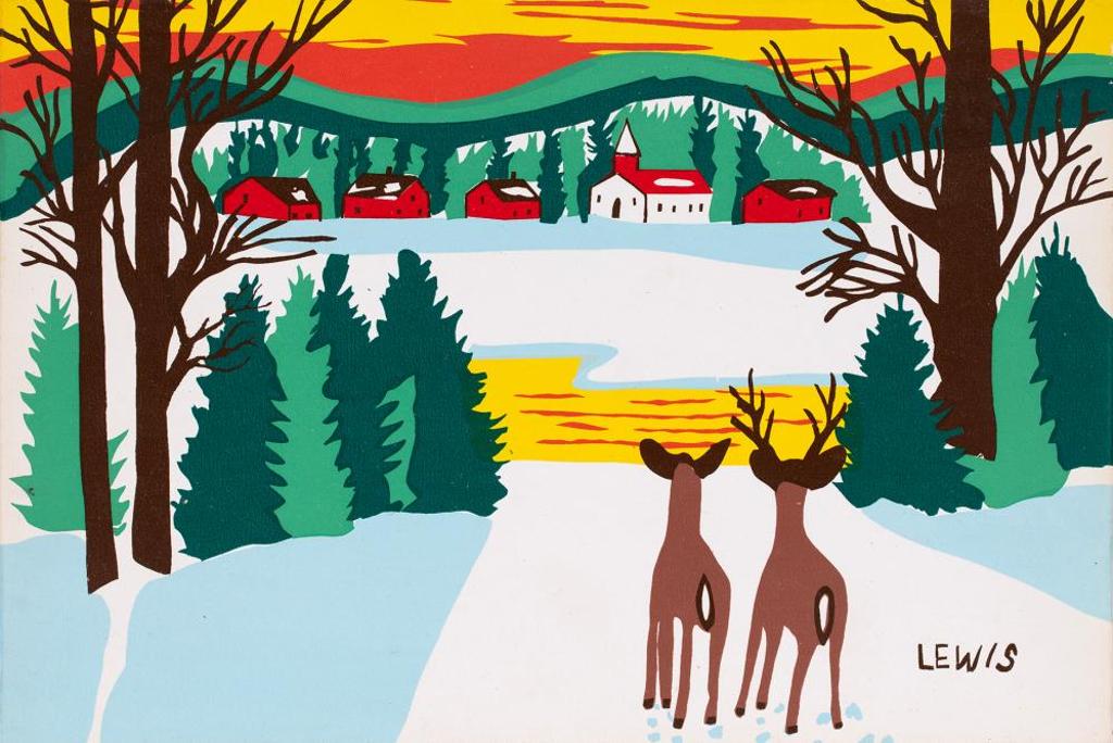 Maud Kathleen Lewis (1903-1970) - Untitled - Deer Watching the Town