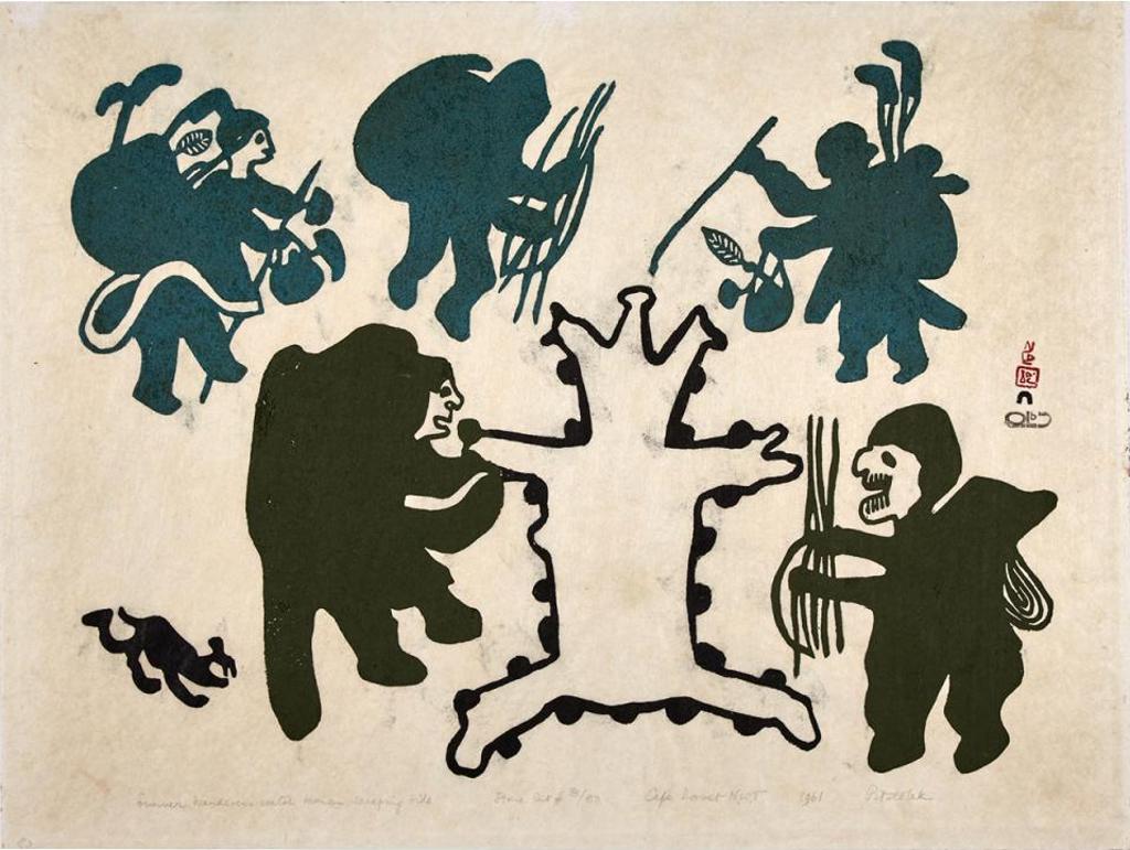 Pitseolak Ashoona (1904-1983) - Summer Wanderers Watch Woman Scraping Hide