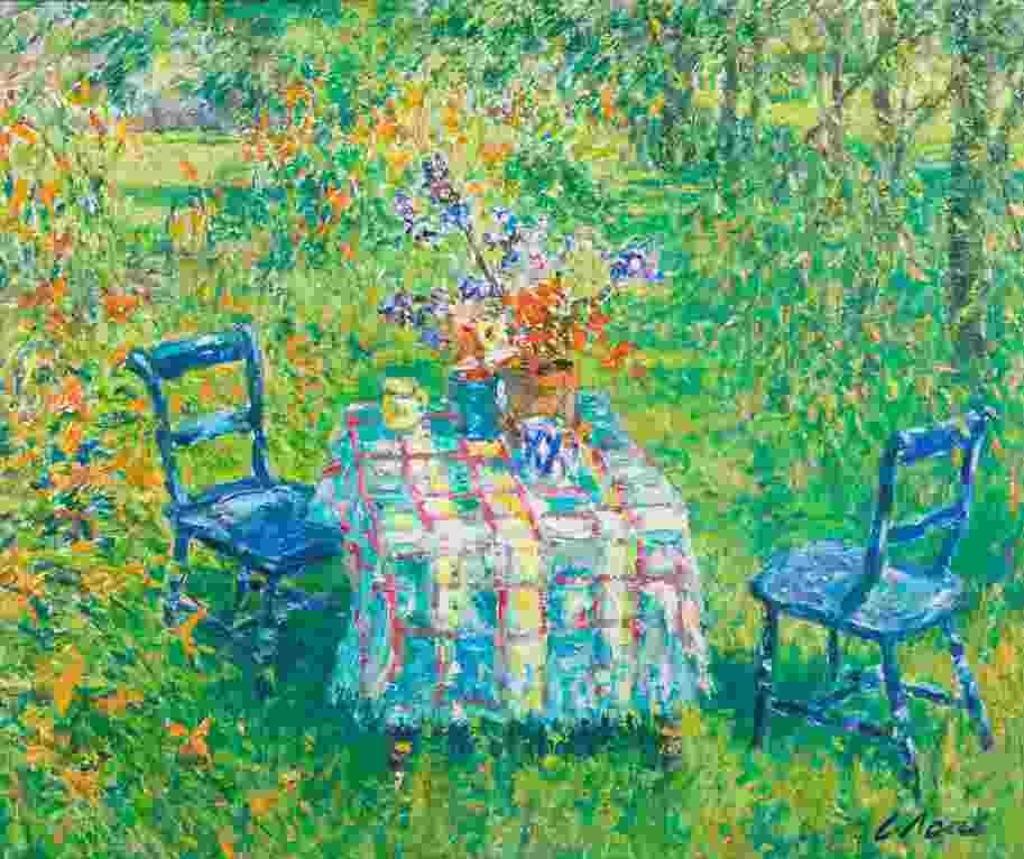 Charles Neal (1951) - Day Lilies in the Orchard, Lock Farm, Buscot, Oxfordshire, Morning July