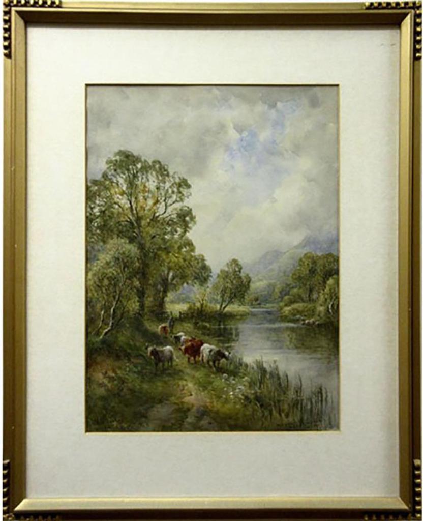 Henry John Kinnaird (1880-1920) - Figure And Cattle  Along Riverbank