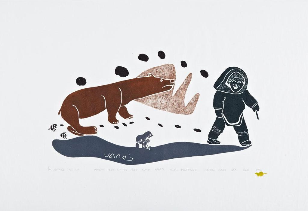 Davidialuk Alasua Amittu (1910-1976) - Untitled (A Man Hunting Seal With His Daughter Who Started For Home Ahead Of Her Father. She Met A Polar Bear And Was Eaten Alive)