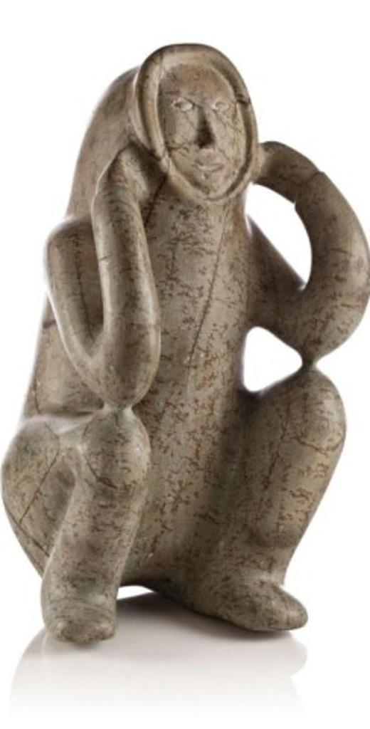 Sharky Nuna (1918-1979) - Man Thinking, Mottled green stone, early 1970s, 17.25 x 9 x 10.5 in,