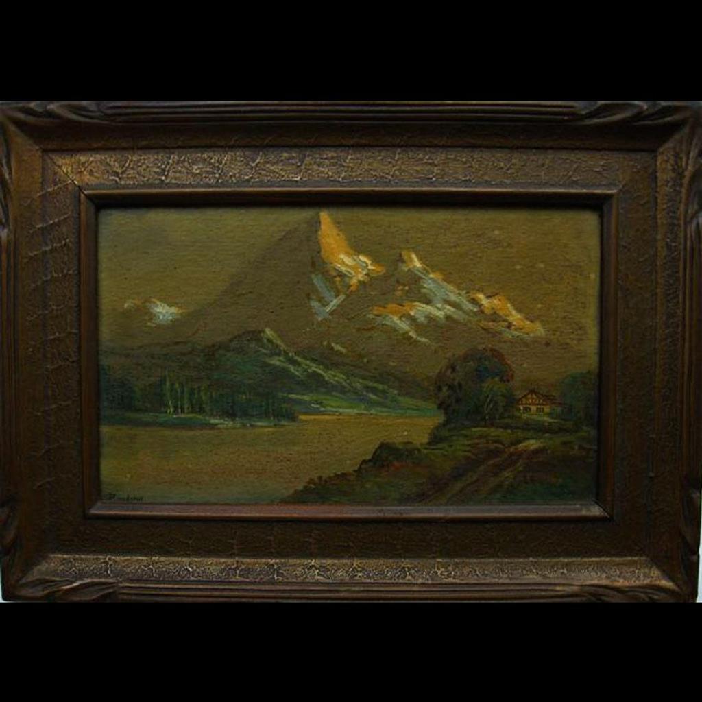 Otto Planding (1887-1964) - Cabin By Lake And Mountains