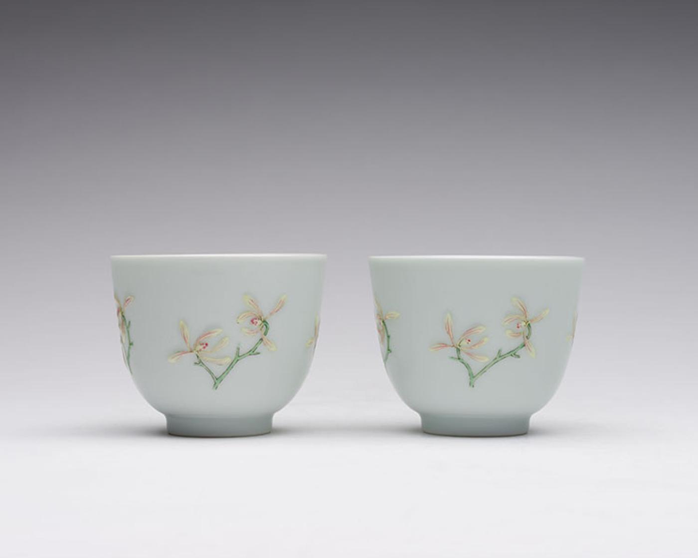 Chinese Art - An Unusual Pair of Chinese Famille Rose Moulded 'Floral' Cups, Daoguang Mark and Period (1821-1850)