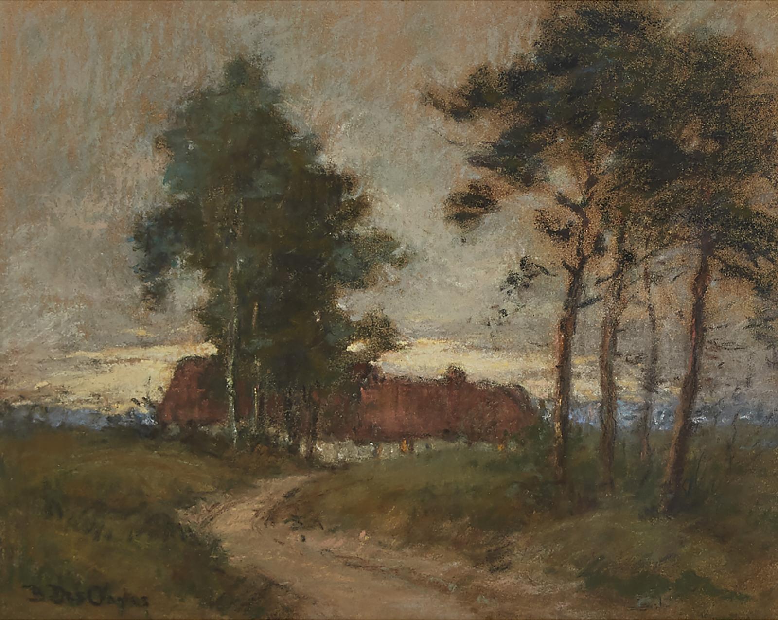 Berthe Des Clayes (1877-1968) - Farmhouse With Winding Road And Farm With Grazing Sheep