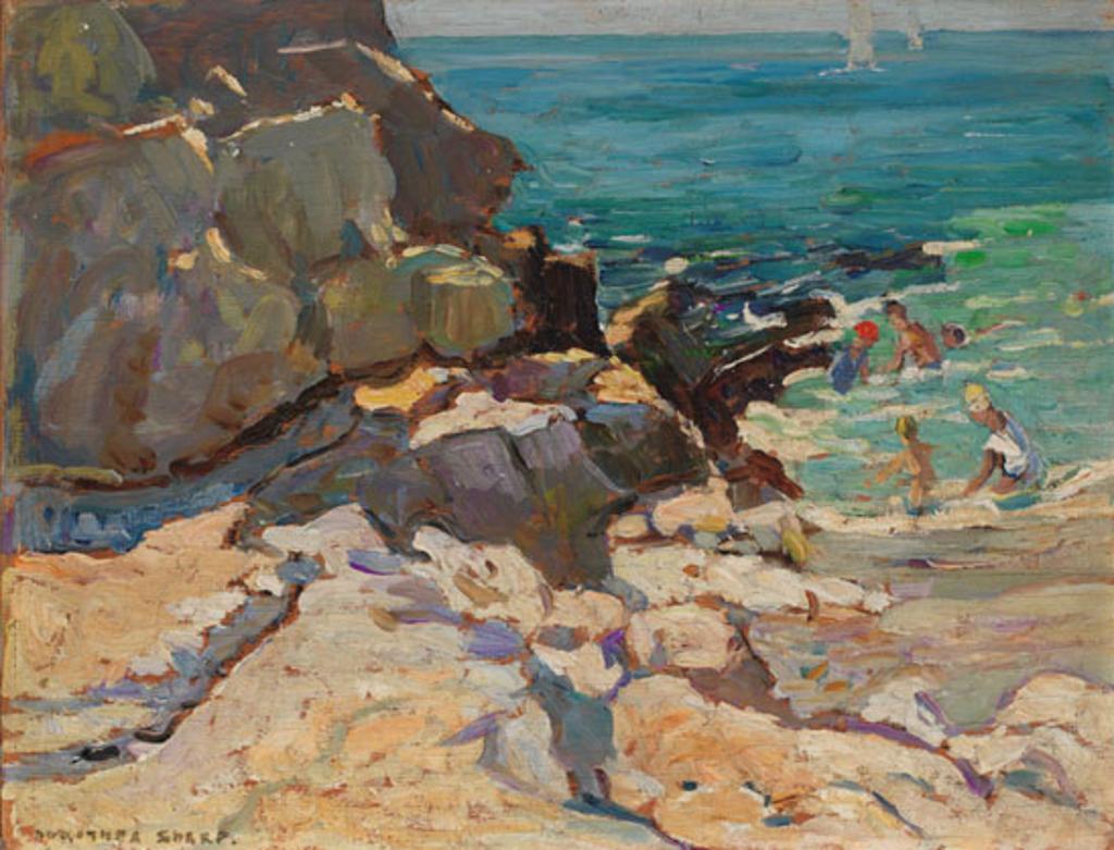 Dorothea Sharp (1874-1955) - Children Bathing / Woman by the Sea (verso)
