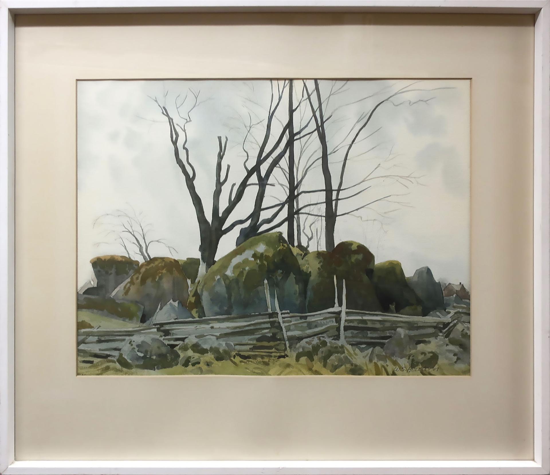 William Scobie Houstoun (1914-2005) - Untitled (Old Rail Fence With Boulders)
