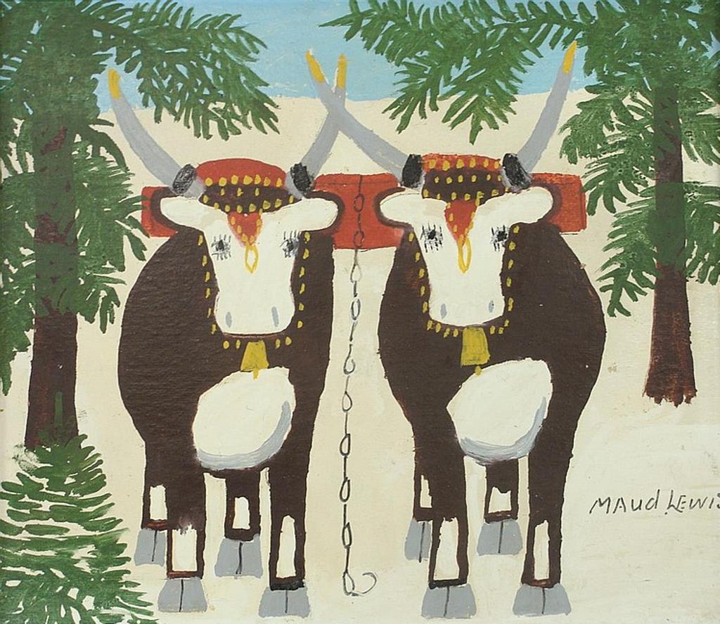 Maud Kathleen Lewis (1903-1970) - OXEN IN A WINTER LANDSCAPE