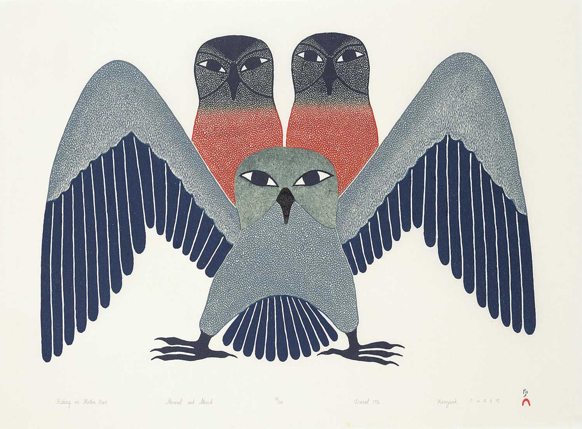 Kenojuak Ashevak (1927-2013) - Riding on Mother Owl #18/50