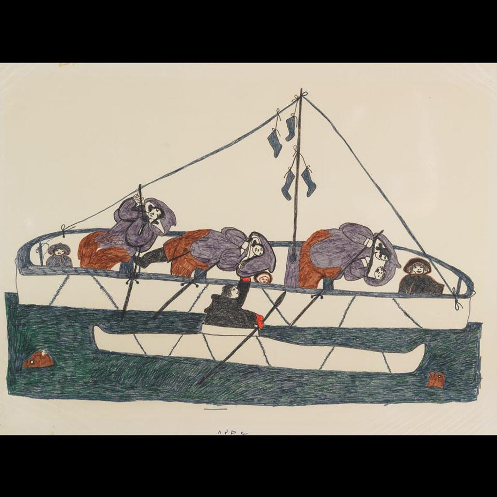 Pitseolak Ashoona (1904-1983) - Women And Children In Umiak