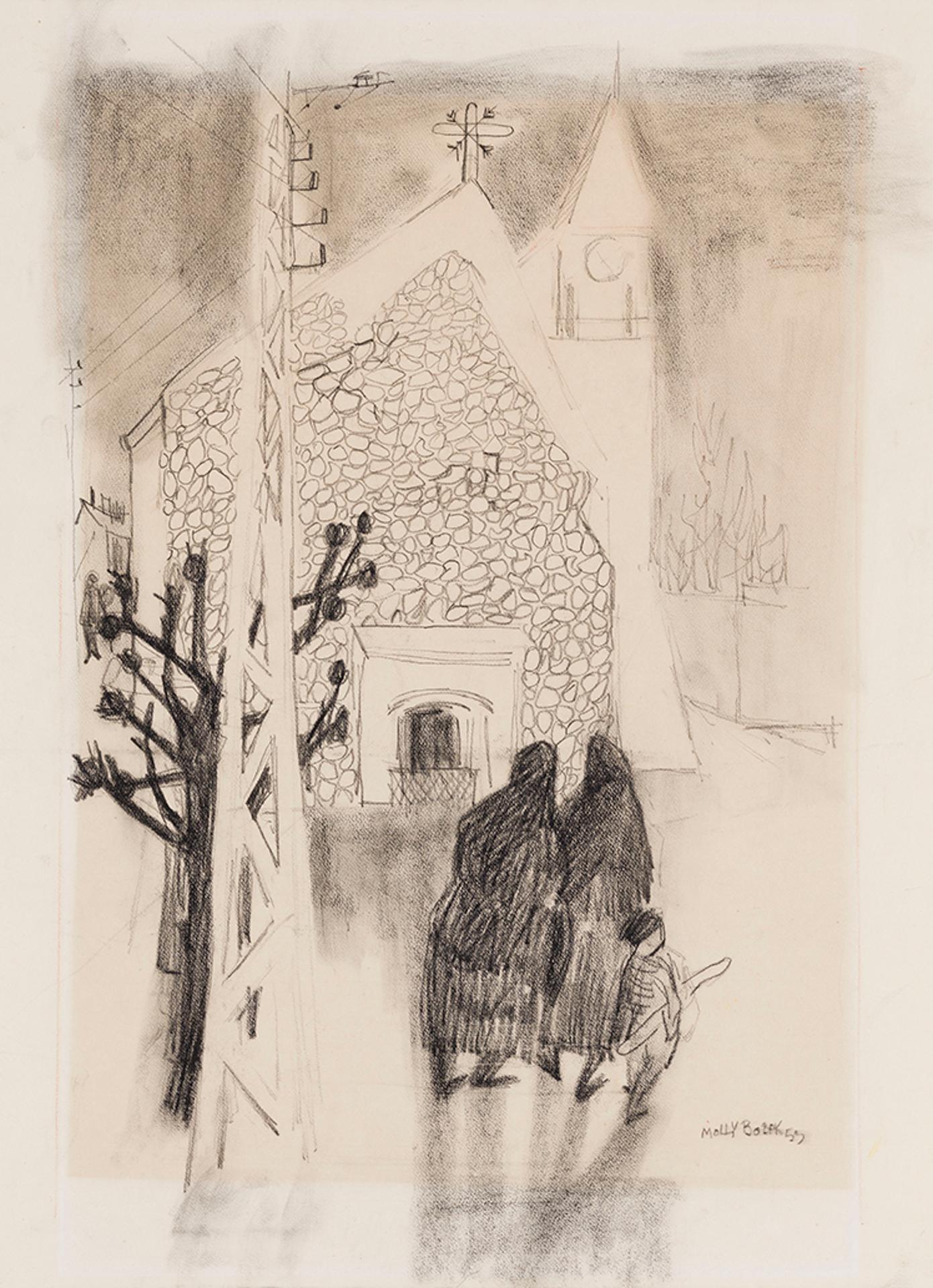 Molly Joan Lamb Bobak (1922-2014) - Going to Mass