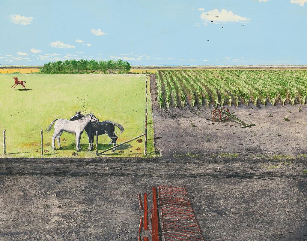 William Kurelek (1927-1977) - Horses Resting On Sunday