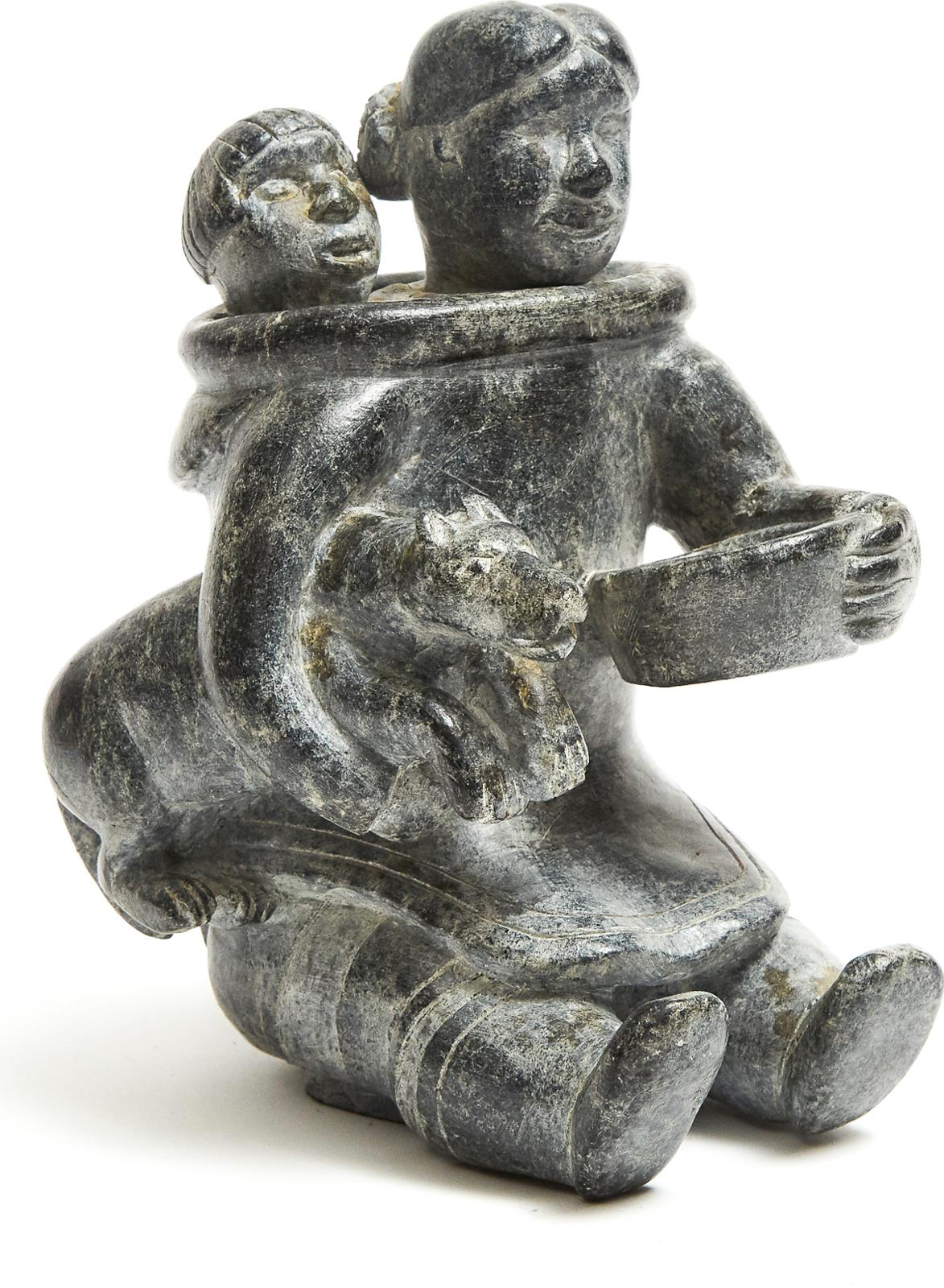 Joe Talirunili (1893-1976) - Seated Mother And Child Holding A Dog And Vessel