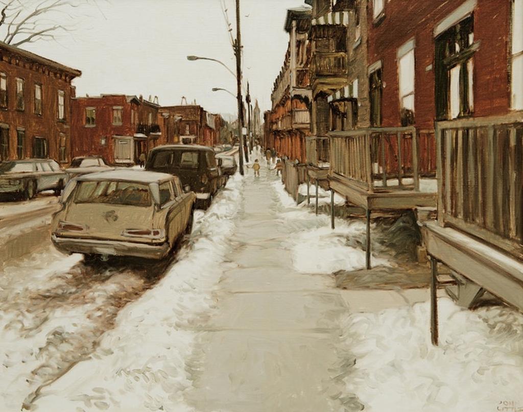 John Geoffrey Caruthers Little (1928-2024) - Une journée de mars, Rue Hibernia, Pointe St. Charles, Montréal