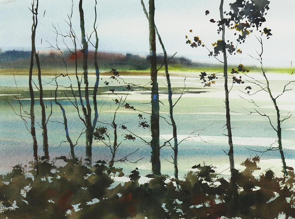 John Herreillers (1924-2001) - Sunset Landscape, Trees At The Waters Edge