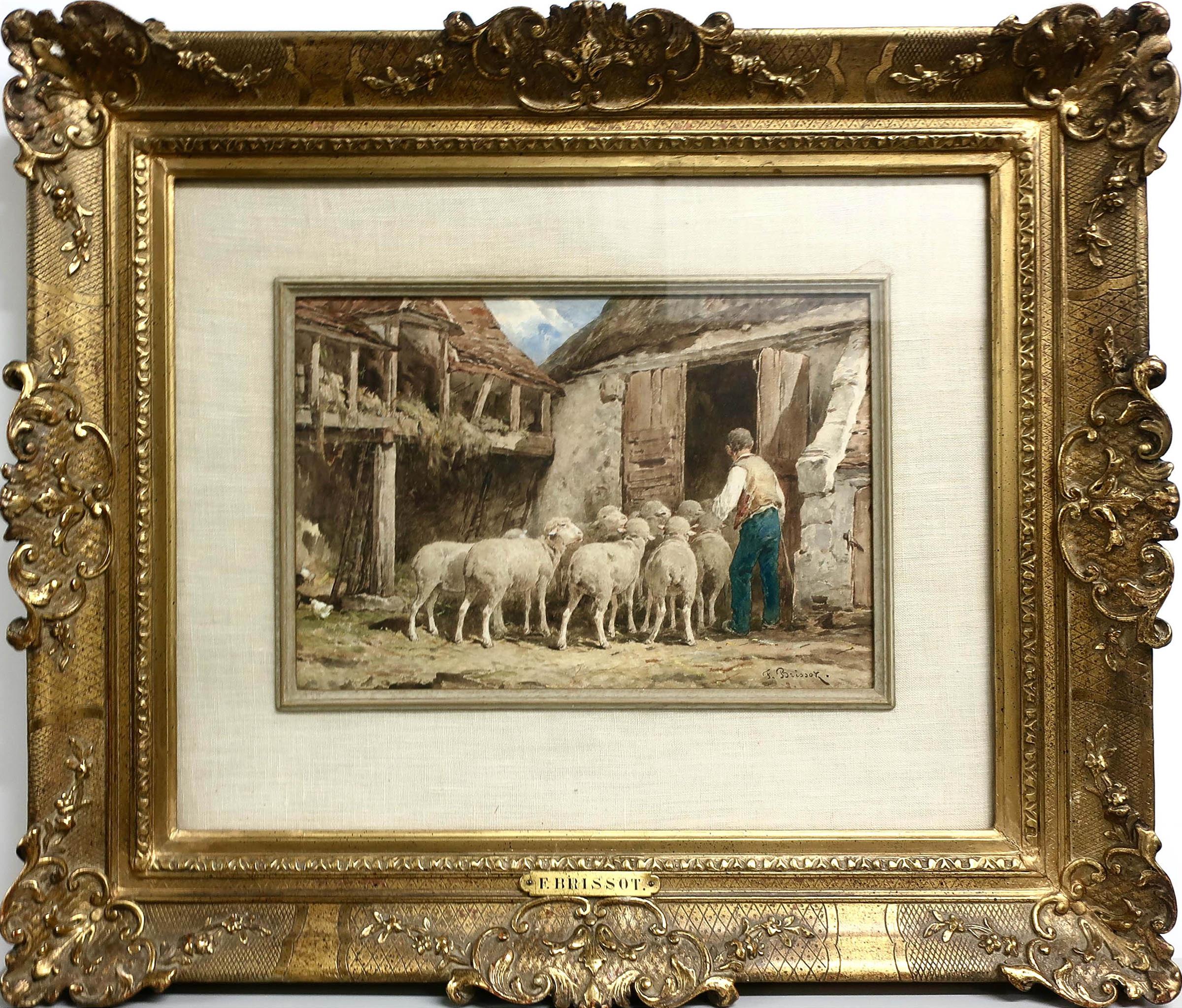 Franck Bissot - Untitled (Farmer Leading Sheep Into Barn)