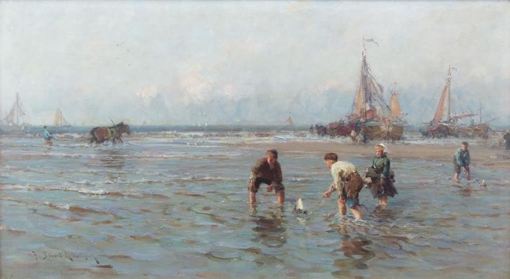 Frederick Stuart Richardson (1855-1934) - Children Playing with Model Ship on Beach, 1896