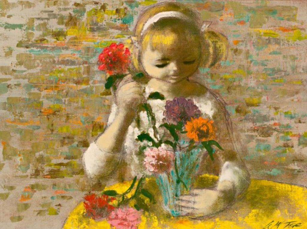 William Arthur Winter (1909-1996) - Child with Zinnias