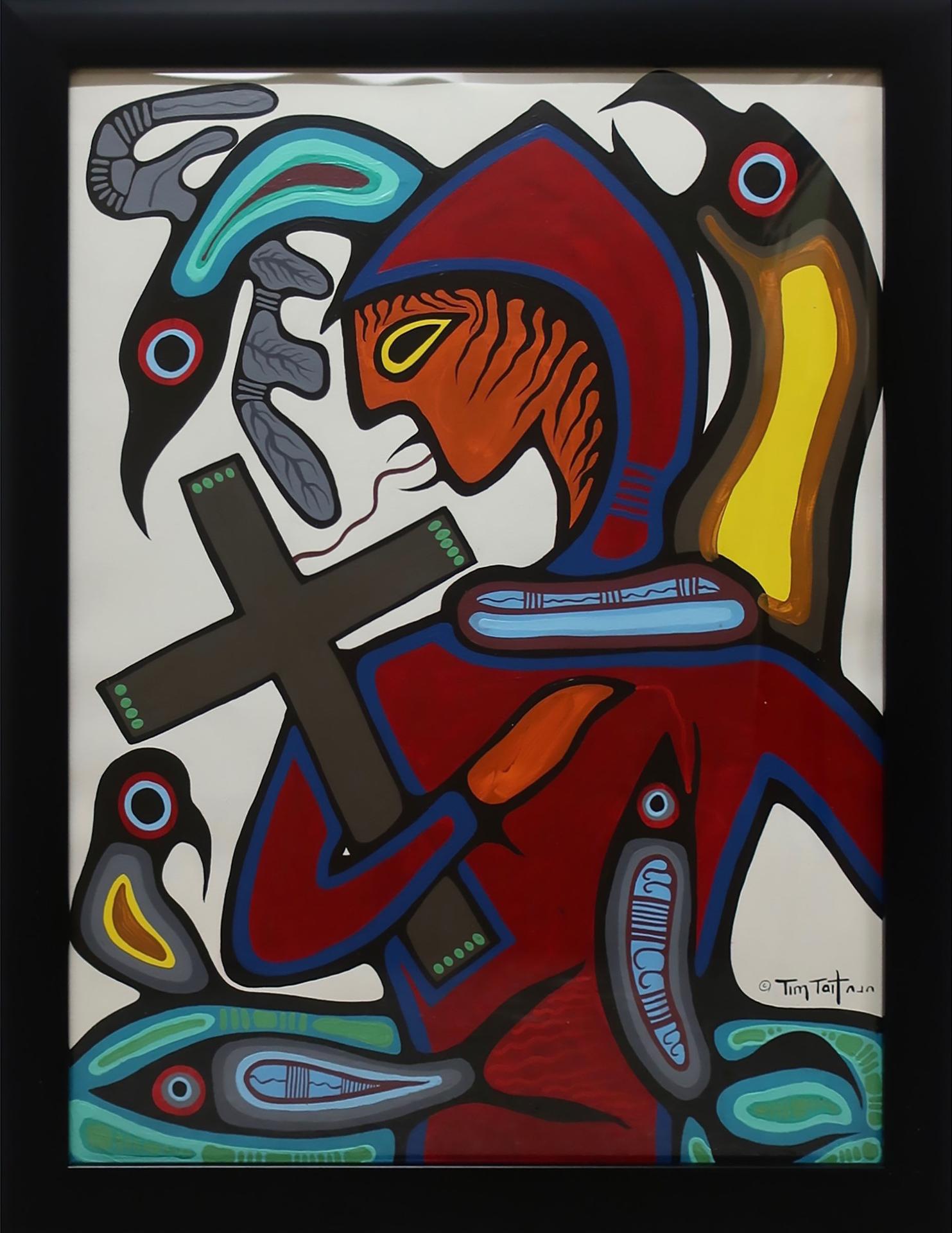 Tim Tait (1970) - Untitled (Figure With Cross, Birds, Fish)