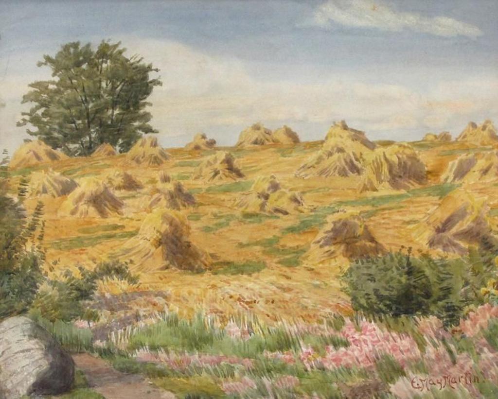 Emma May Martin (1865-1957) - Field With Stacks Of Hay