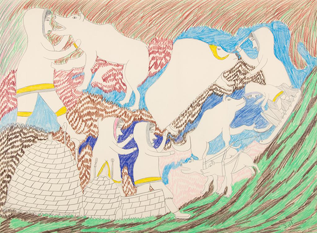 Simon Tookoome (1934-2010) - Man Fighting Muskox, Bear
