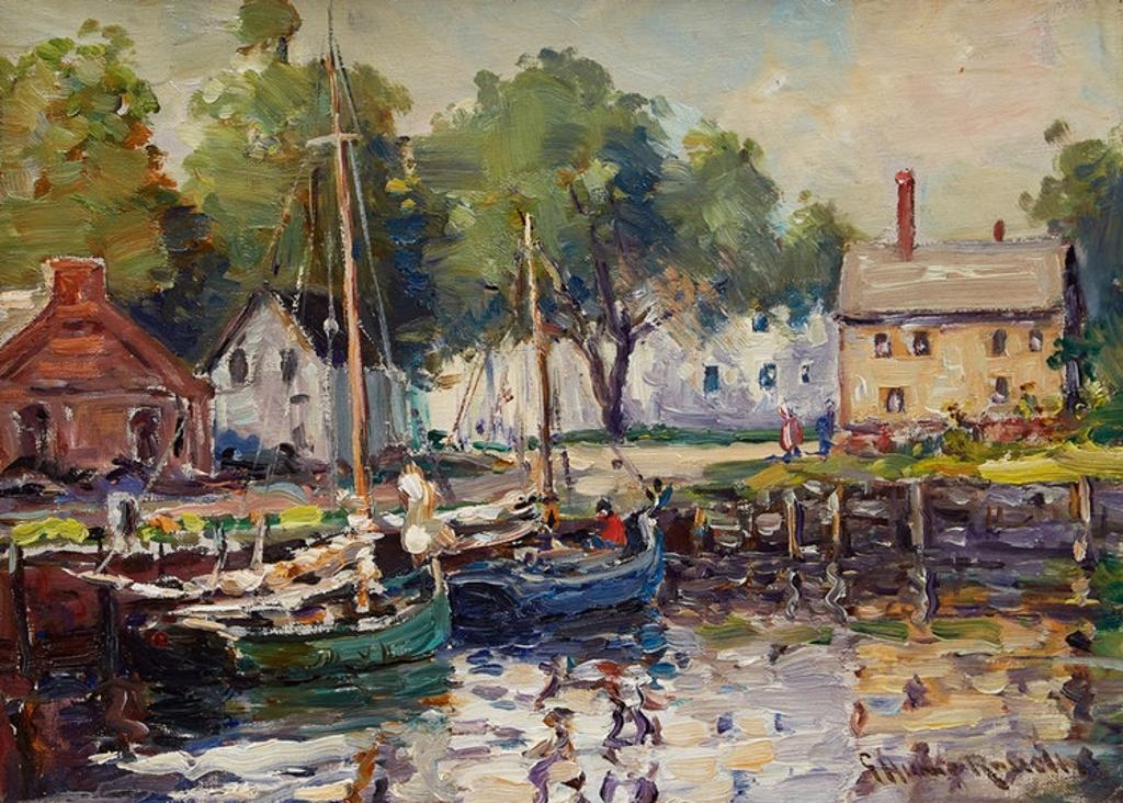 George Horne Russell (1861-1933) - Boats Docked at the Harbour