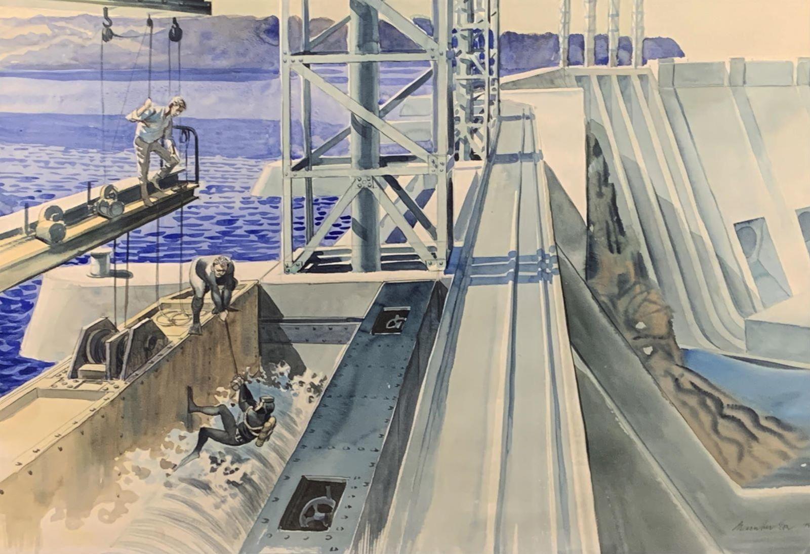Duncan Ian Macpherson (1924-1993) - Divers Bill White And Ted Murphy At Mactaquac Dam, New Brunswick; 1960s (1975)