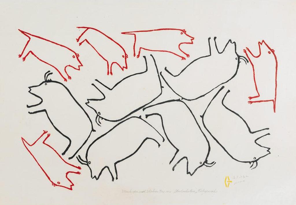 Martha Ittuluka'naaq (1912-1981) - Musk-Oxen And Wolves