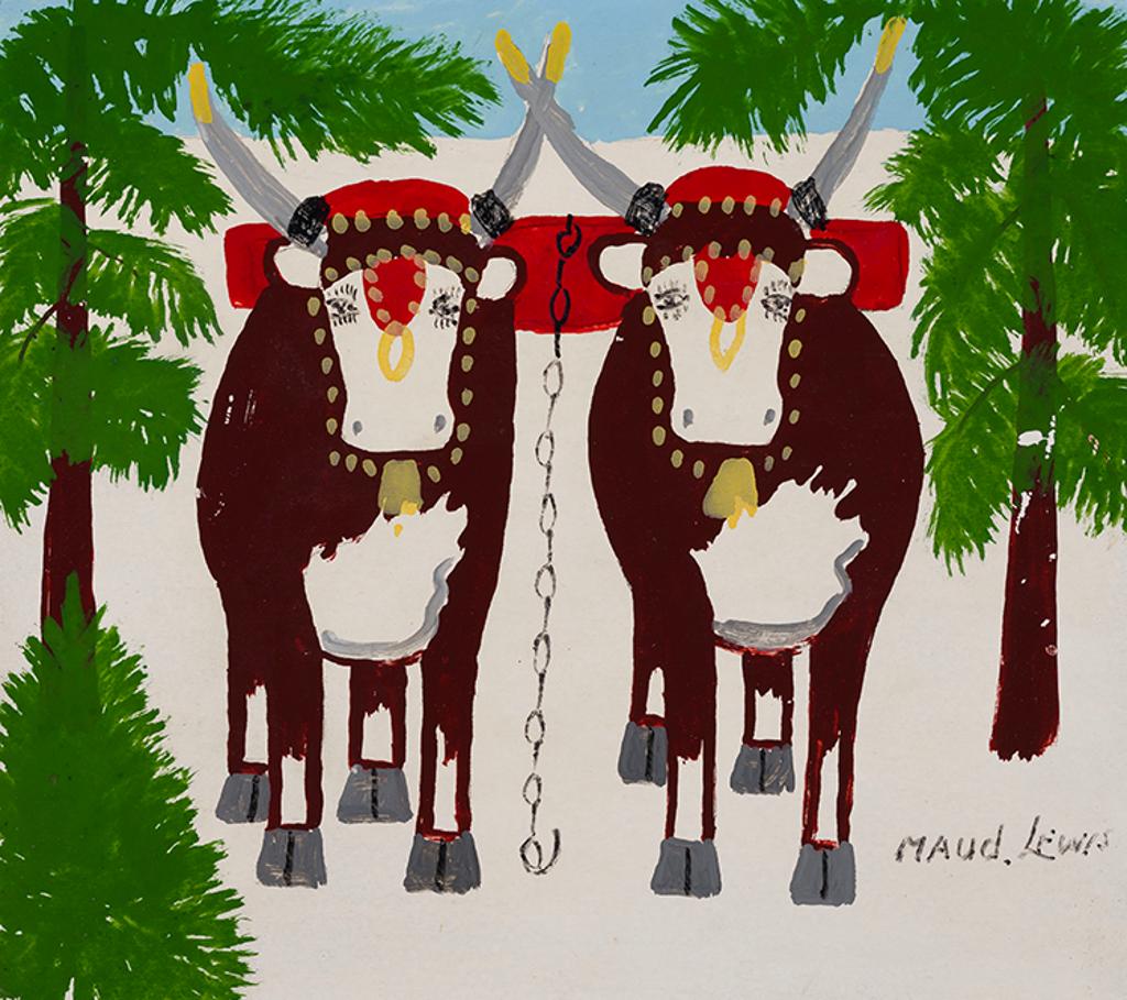 Maud Kathleen Lewis (1903-1970) - Two Oxen in Winter