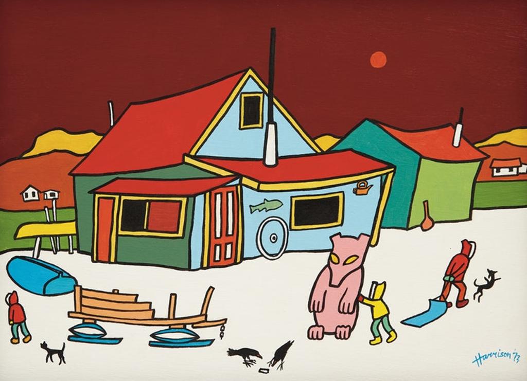 Ted Harrison (1926-2015) - Curries Corner Cabin, Tagish, Yukon