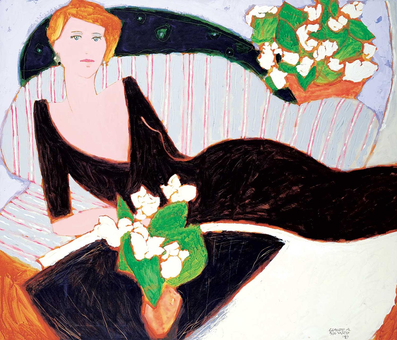 Claude Alphonse Simard (1956-2014) - Untitled - Woman in Black Dress with White Flowers