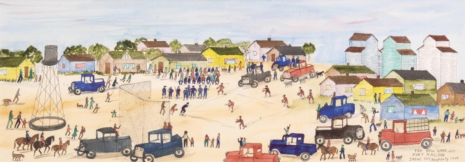 Irene E. McCaugherty (1914-1996) - The Ball Game, Fort Macleod; 1982