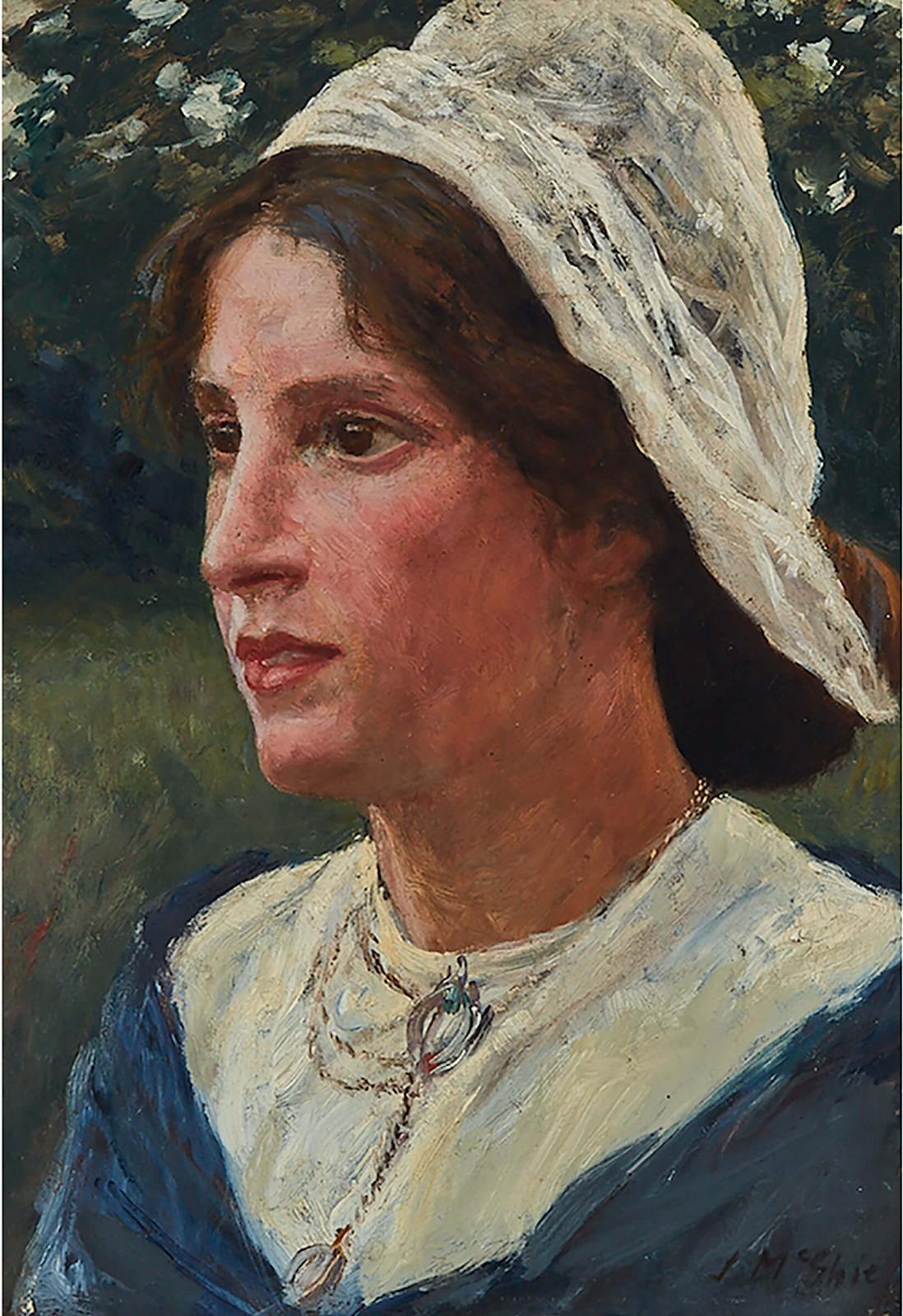 John McGhie (1867-1952) - Portrait Of A Woman In A Bonnet- Said To Be Agnes Burns, The Artist's Wife