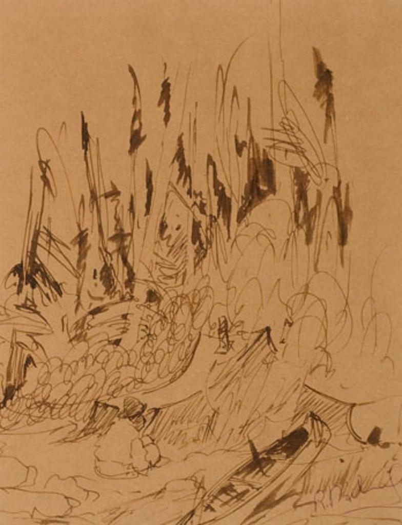 René Jean Richard (1895-1982) - Scène en forêt avec trappeur / Camp with Canoe (verso)